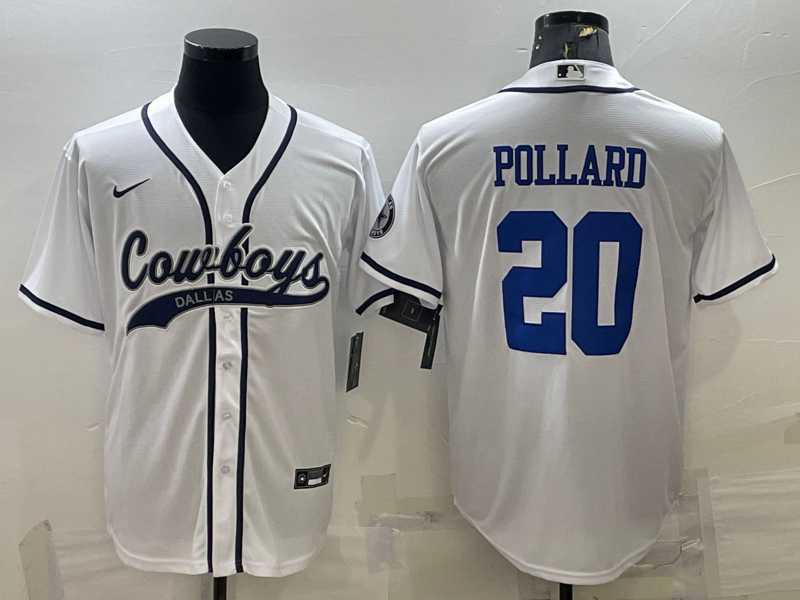 Men%27s Dallas Cowboys #20 Tony Pollard White With Patch Cool Base Stitched Baseball Jersey->dallas cowboys->NFL Jersey